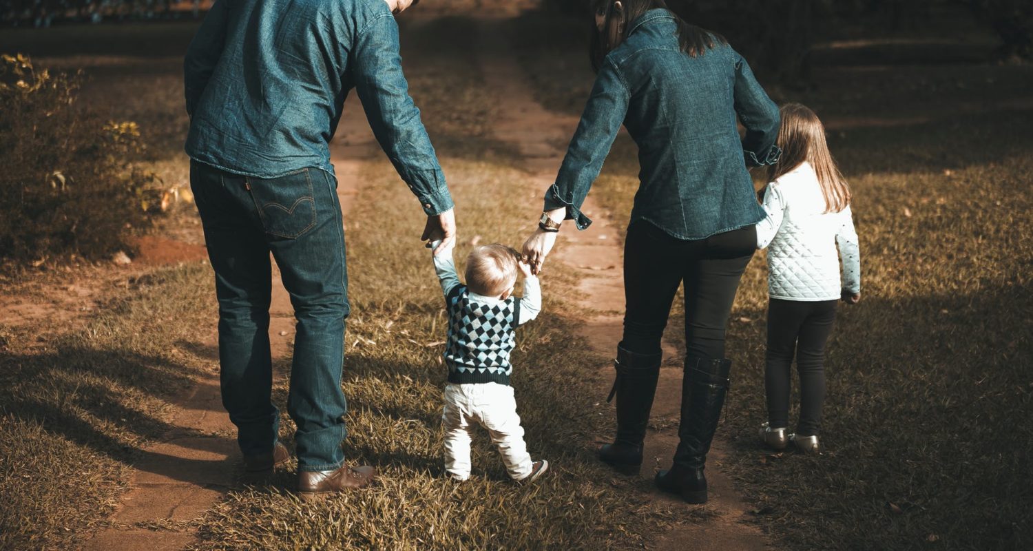 family walking on path